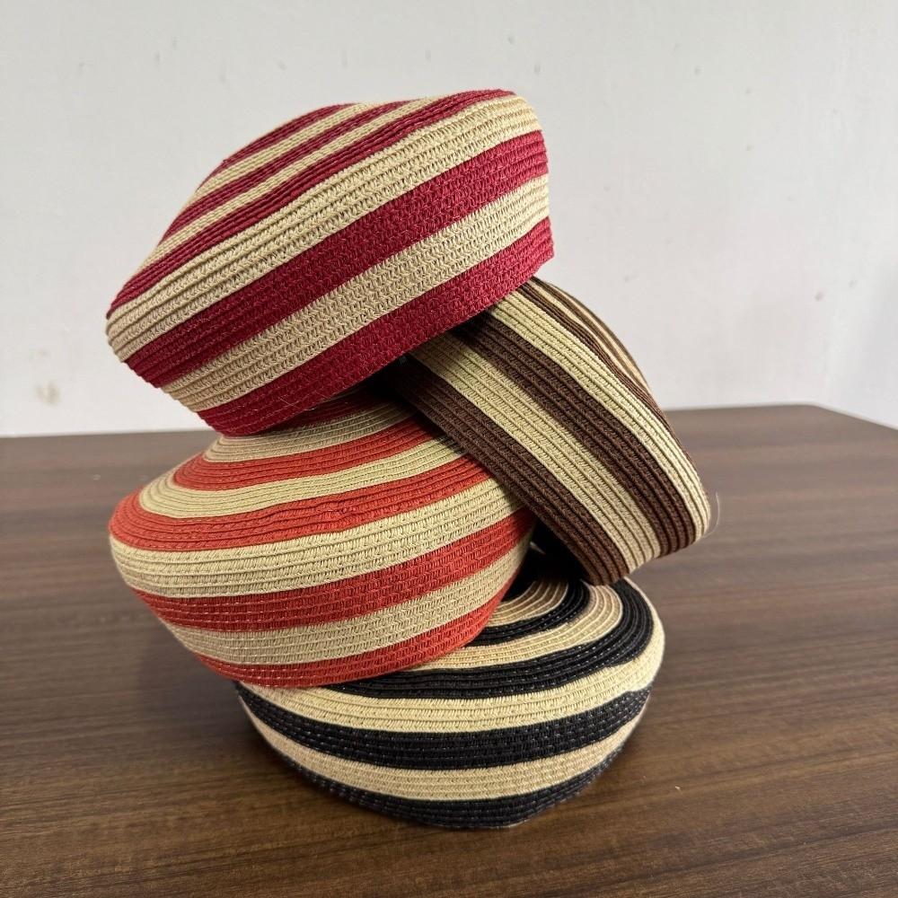 Color Block Dome Cap Paper Straw Sun Hat Brim Hat Straw Top Hat  Daily Wear