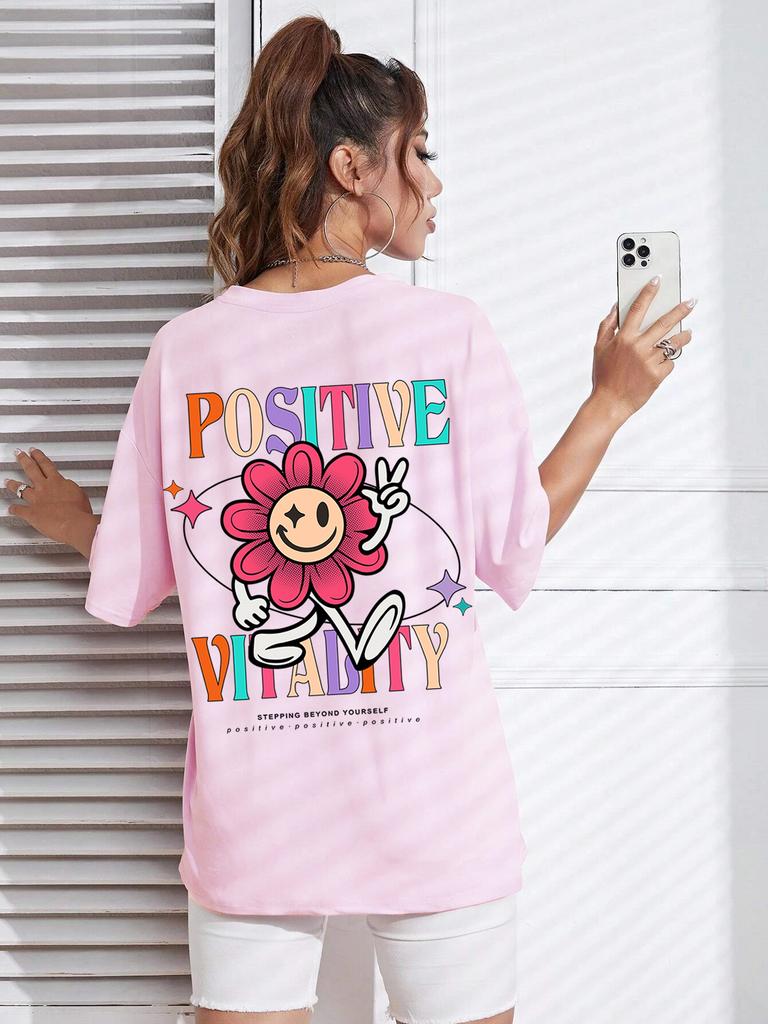 Positive Vitality Sunflower Printed Female Tshirt Harajuku TShirts Breathable Short Sleeve Hip Hop Fashion Street Tops Unisex