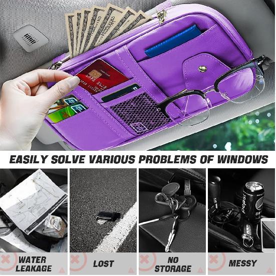 Car Sun Visor Organizer, Sunglass Holder And Storage Pocket, Card Cash Pouch With Multi-Pocket Net Zipper, Case Bag For License Pen Key, Auto