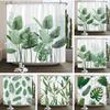 Зеленый Принт Растений Занавеска для Душа Акварельный Цветок Пу Водонепроницаемая Современная Занавеска для Ванной с Крючками Украшение Комнаты