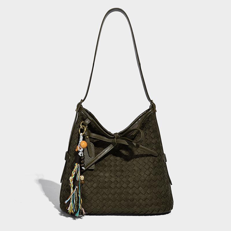 Women's bag 2025 new trendy versatile simple woven bucket bag large capacity tote bag fashionable shoulder crossbody bag