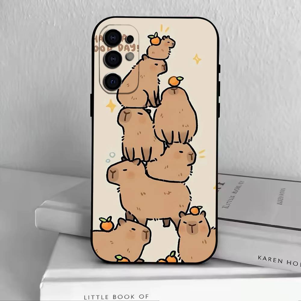 Cute K-Kawaii Capybara   Phone Case Black Silicone Soft For Samsung S25,S24,S21,S22,S23,S30,Ultra,S20,Plus,Fe,Lite