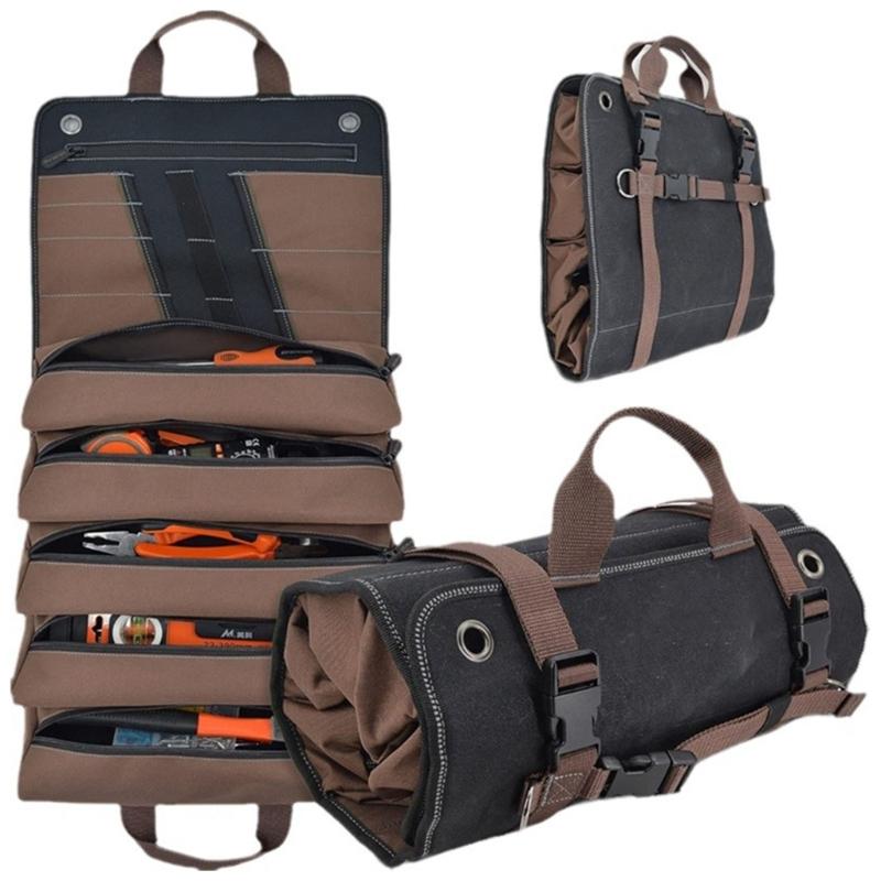 Multipurpose Large Capacity Tool Roll Up Bag with 15 Pockets for Mechanics and DIYer Enthusiasts Efficient Organization