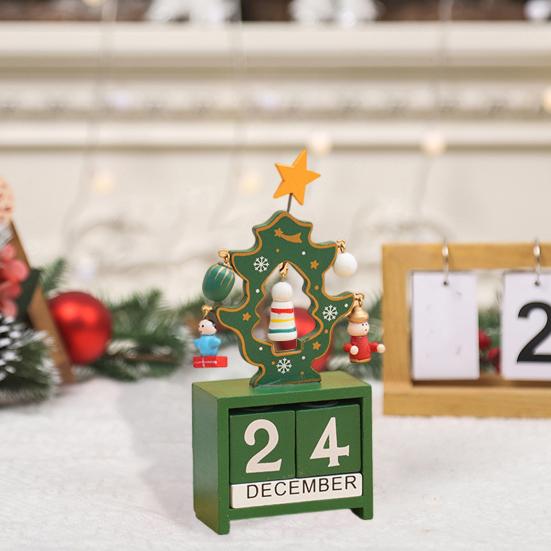Christmas Wooden Desktop Calendar Santa Snowman Reindeer Tree Perpetual Calendar Wood Display