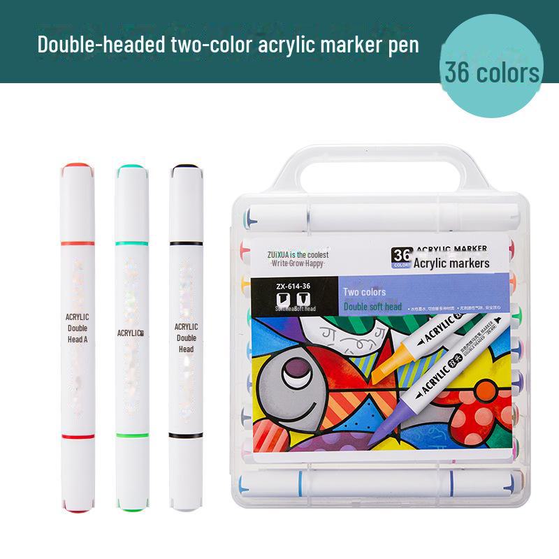 Student Dual-Head Double Color Acrylic Markers - 36/48/60/72 Colors, Triangle Barrel