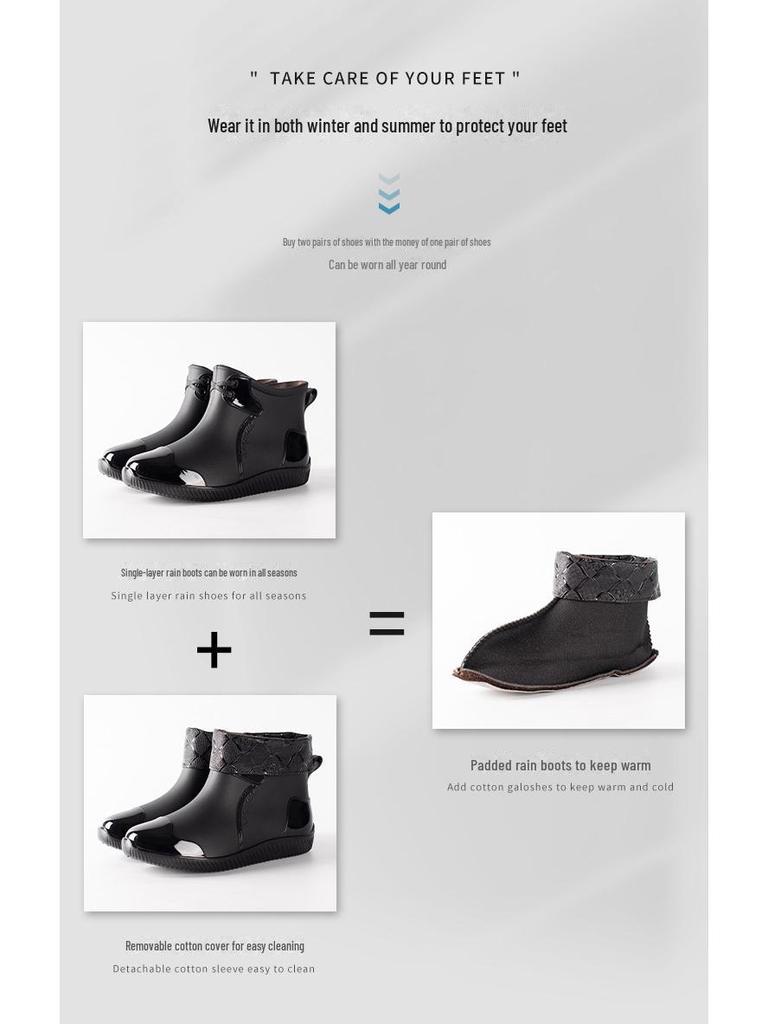 Мужские блестящие повседневные резиновые сапоги с низким верхом - Водонепроницаемая обувь на толстом низком каблуке