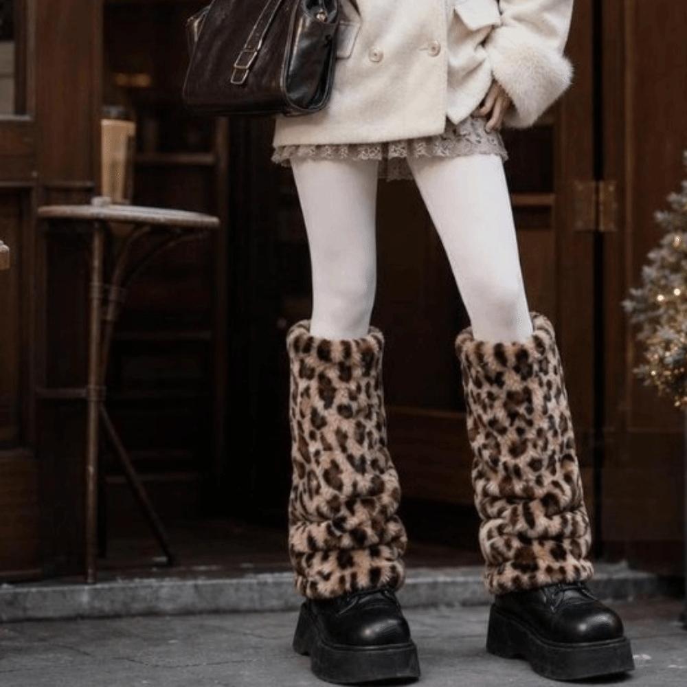 Faux Fur Lolita Boots Cover Y2K Long Tube Sock Harajuku Style Warm Knee Sleeve Women