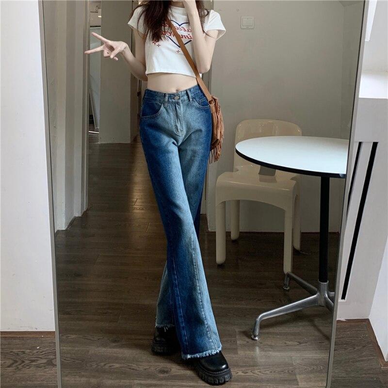 Осень-весна, джинсы, женские джинсовые брюки, винтажные прямые брюки, модные женские однотонные свободные повседневные широкие брюки с кисточками
