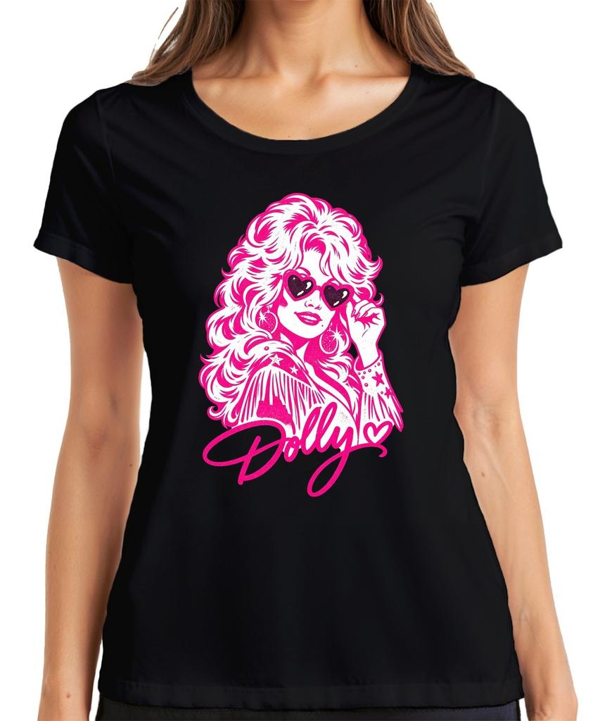 Dolly Parton Country Music Singer Cowgirl Retro Fan Western Pink Womens T-Shirt
