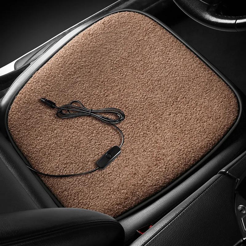 Зимний подогреваемый чехол на автомобильное сиденье, подогреваемая подушка, для питомца, из натуральной шерсти ягненка, подогреватель, подушки, автоматический подогрев, коврик на сиденье, электрическая греющая подкладка