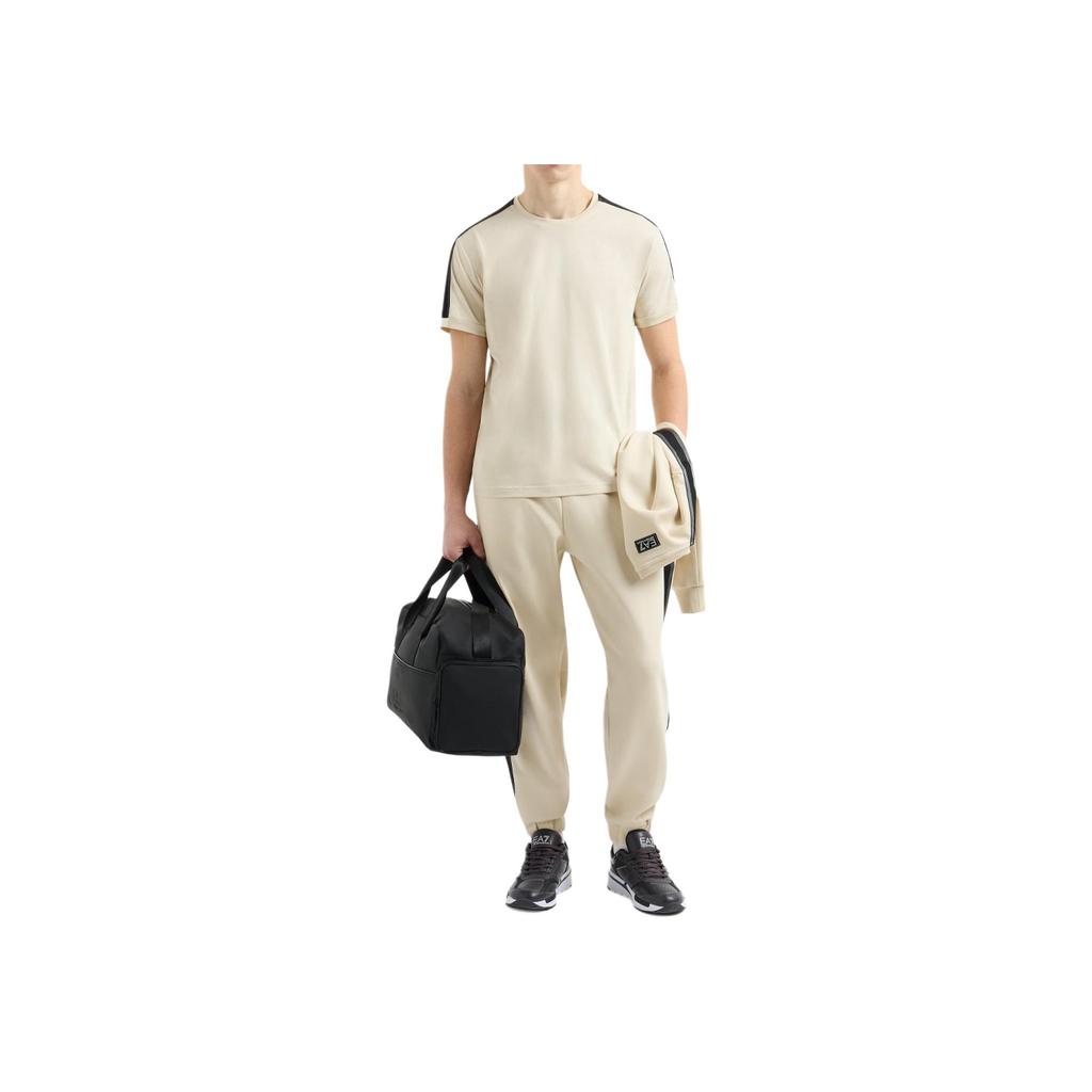 Emporio Armani Мужская футболка Ea7 с круглым вырезом, коротким рукавом, гладкой вязки, топ, светло-коричневый 7M000138-AF10375-U1079