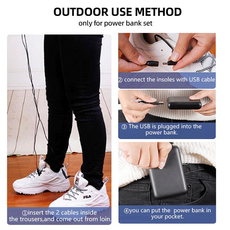 USB Heating Insole, Electric Heating Foot Warmer, Rechargeable Power Bank Heating, Washable, Size Can Be Cut
