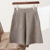 Women's High-Waisted Wool Knit Shorts – Autumn/Winter 2023, Solid Color, Thickened, Slim Three-Quarter Length