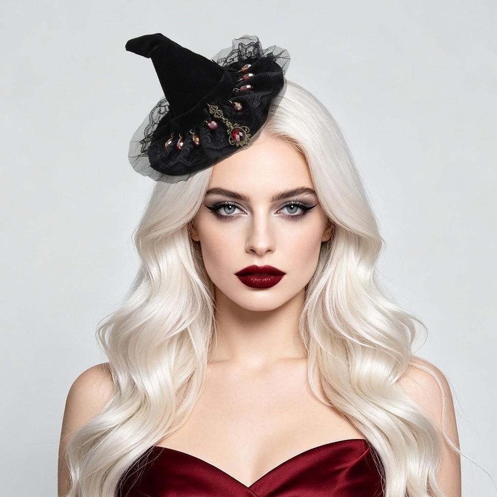 Mesh Halloween Hair Clip Flower Witch Hairpins Headpiece Witch Hat Hair Clip  Costume Party