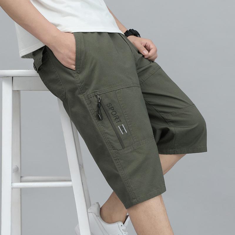Летние мужские повседневные шорты-карго для активного отдыха, брюки до колена, хлопковые шорты с карманом на молнии, спортивные штаны для скалолазания, эластичный пояс, спортивная одежда