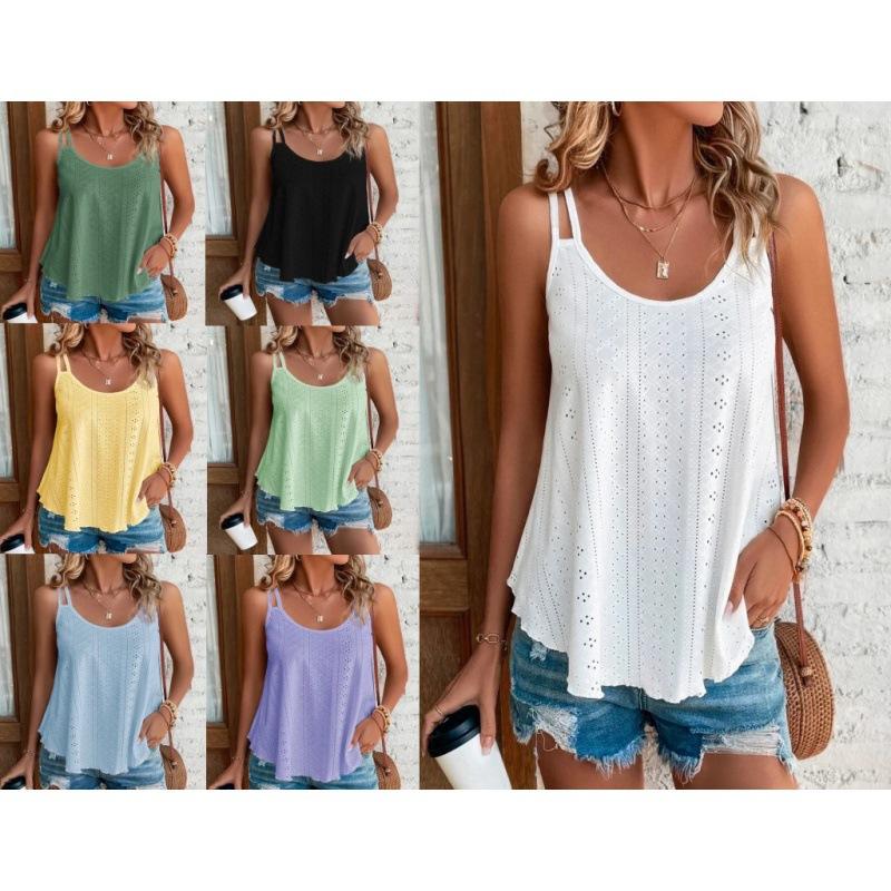 JPNTKY Women's Fashion Casual Summer Solid Color Print Sleeveless U-Neck Blouses & Shirts
