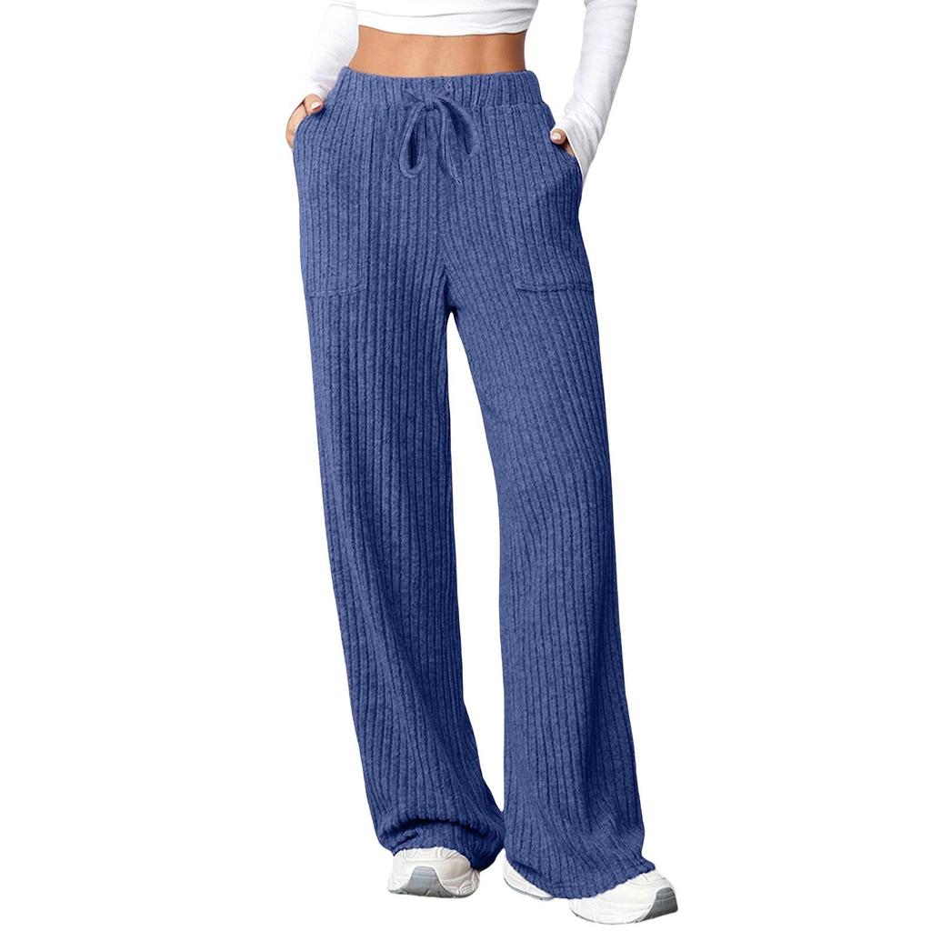 2025 Autumn/Winter Women's Casual Ribbed Pocket Long Pants – European & American Style