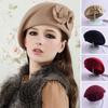 Beret Hat Dual Flowers Decor Elegant Classic Plain Soft Keep Warm Solid Color Autumn Winter Women French Artist Cap for Outdoor