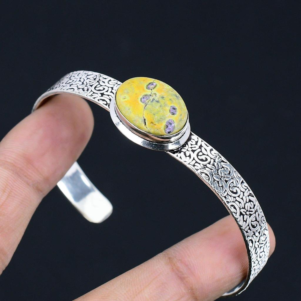 Oval Atlantisite Gemstone Sister Wedding Trendy Boho New Bangle Sterling Silver