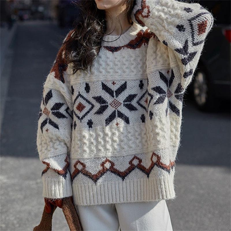 Autumn and Winter Retro Korean Loose Casual Knitted Pullover Sweater Women's Top Jacket