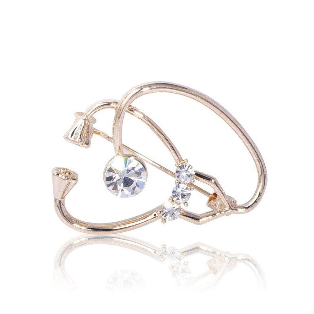 Blucome New Design Golden Stethoscope Brooch for Women Collar Scarf Party Corsage Brooch Accessories Gift