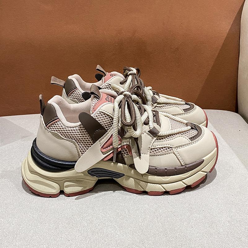 Модные женские кроссовки на платформе 2024 Весна Шнуровка Толстая подошва Вулканизированная обувь Женщина Искусственная кожа Дышащая спортивная обувь Женские