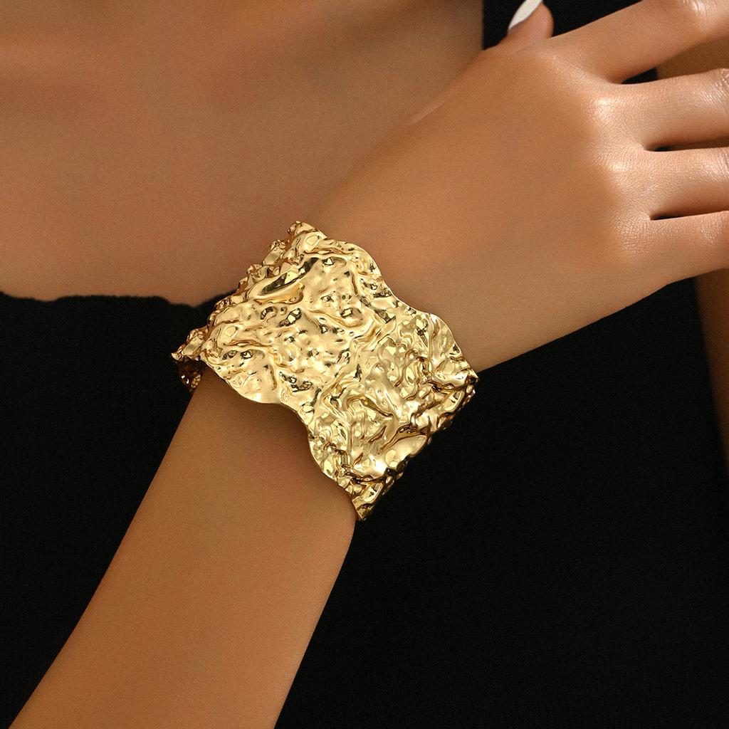 17KM 1 ШТ. Изысканные классические широкие открытые браслеты для женщин, панк, хип-хоп, золотистого цвета, с нерегулярной текстурой, минималистичные ювелирные изделия, подарки
