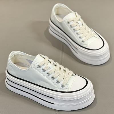 Женские парусиновые туфли на платформе 2025 года, весна, новые, маленькие, повседневные, спортивные, универсальные, популярные, белые туфли