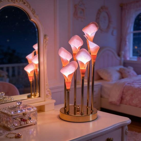 Ночник Калла Искусственные Цветы Настольная Лампа Мягкий Теплый Свет Светодиодный Ночник Энергосберегающий Безопасный Касание Расслабляющий Световой Режим для Декора Спальни