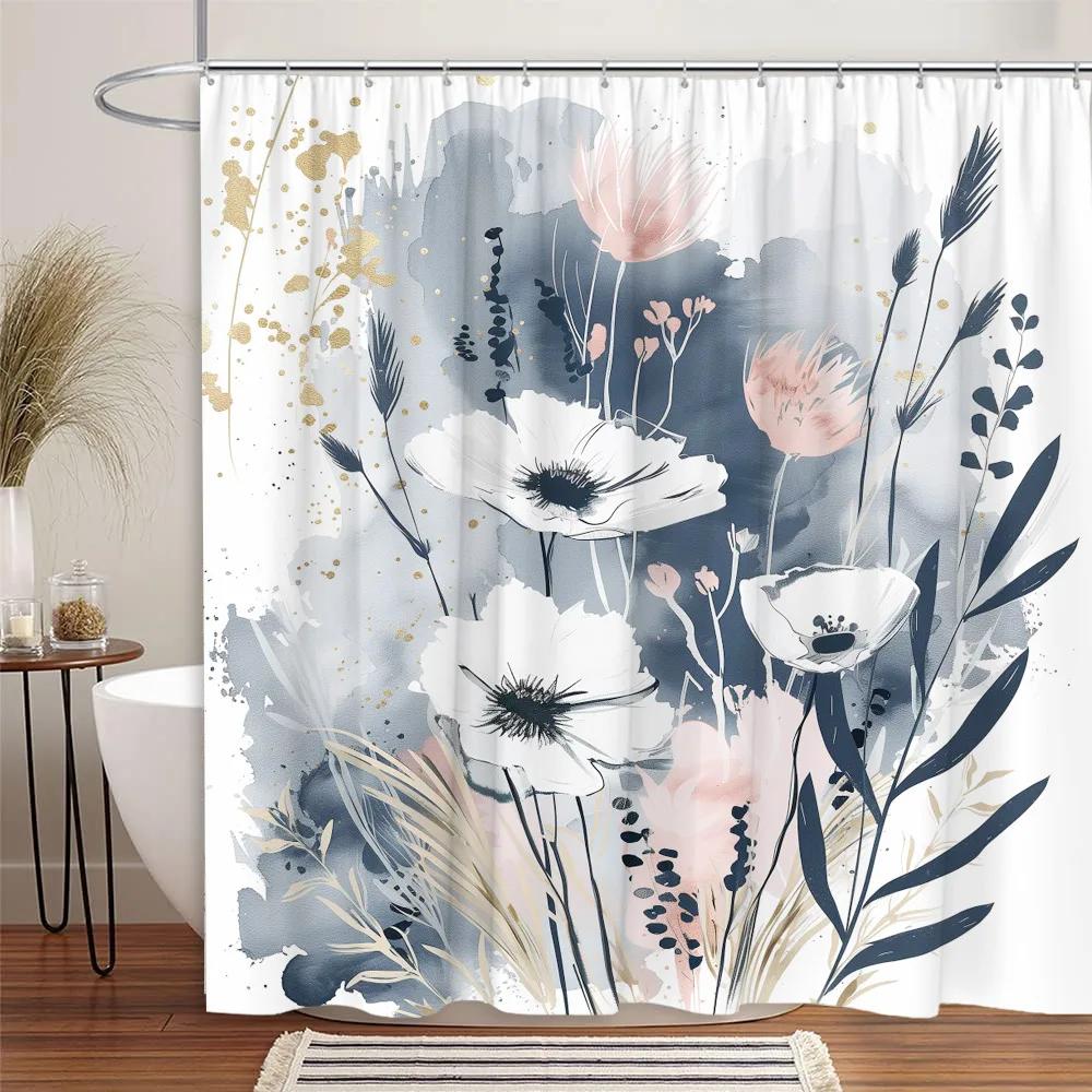 Bohemian Floral Shower Curtain Watercolor Botanical Tropical Palm Leaf Butterfly Modern Simple Polyester Bathroom Decor Curtains