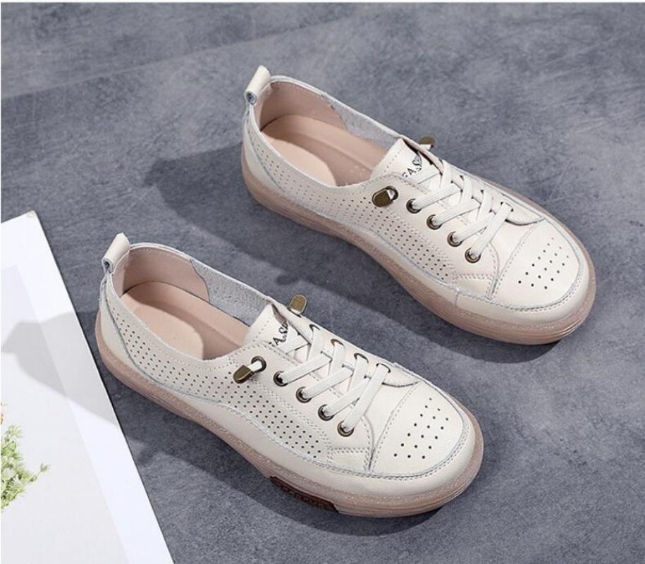 Женские туфли на плоской подошве, летние дышащие повседневные туфли с вырезами, женские белые туфли на плоской подошве из натуральной кожи с мягкой подошвой, женские туфли