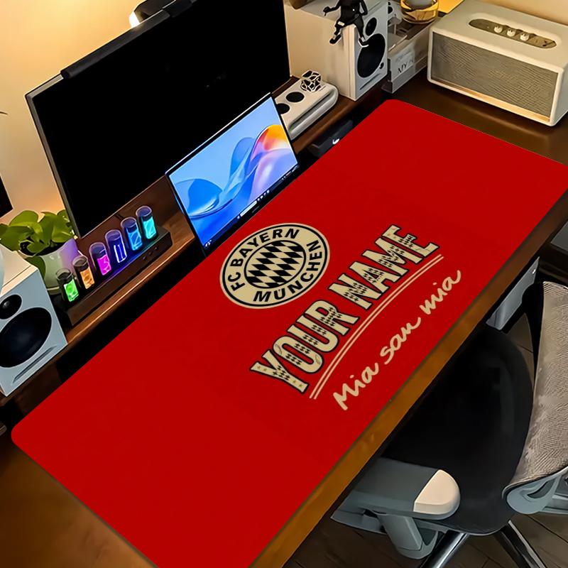 Bayern Munchen Flame Logo Custom Name Large Size Mouse Pad Gaming Table Cushion Nonslip Laptop Tablet Big XXL Mat Mini PC Playmat With Lock edge