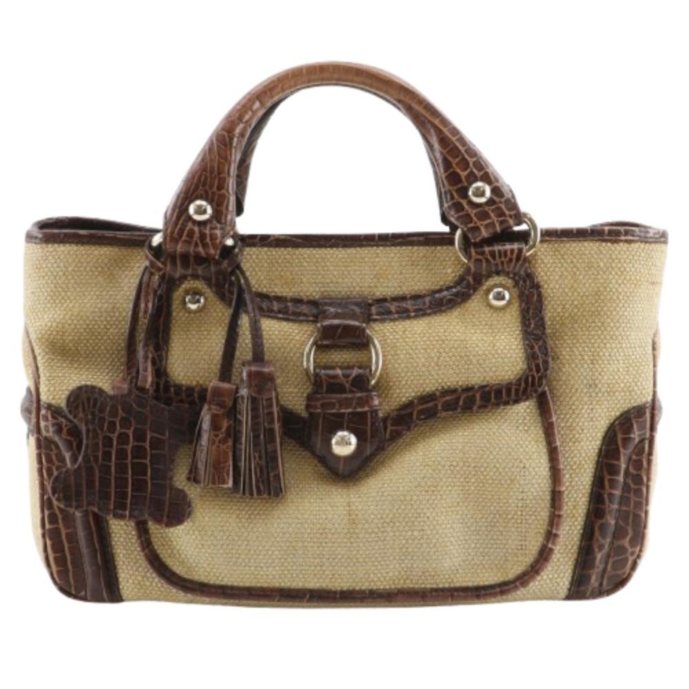 CELINE Boogie bag Handbag triomphe charm Brown straw/Embossed Leather Women Used