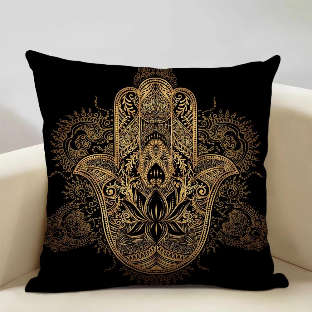 Mandala Sofa Decorative Throw Pillow Case, Hamsa Cushion Cover, Home Living Room Pillow Cover, 45x45cm