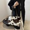 Yogodlns Large Capacity Shopper Bags For Women Winter Travel Tote Bag Cow Printing Plush Shoulder Bag Ladies Designer Handbag
