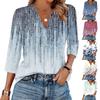 Women's Fashion Casual Lapel 3/4 Sleeve Print Shirt Women's V-Neck Tops