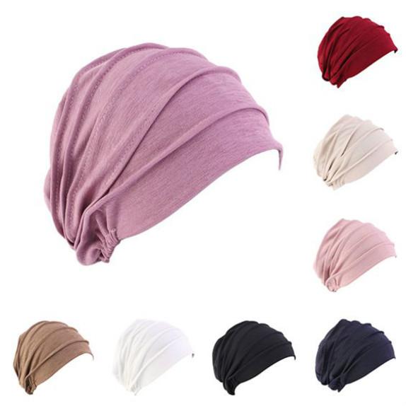 Fashion Clothes Women Elastic Turban Beanie Soft Cotton Muslim Head Wrap Chemo Hat