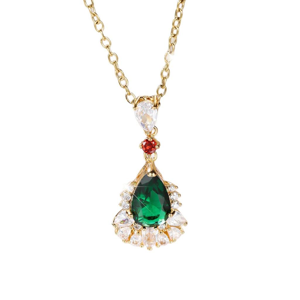 European-style teardrop green zircon pendant Luxurious red zirconia pendant, fully encrusted with diamonds