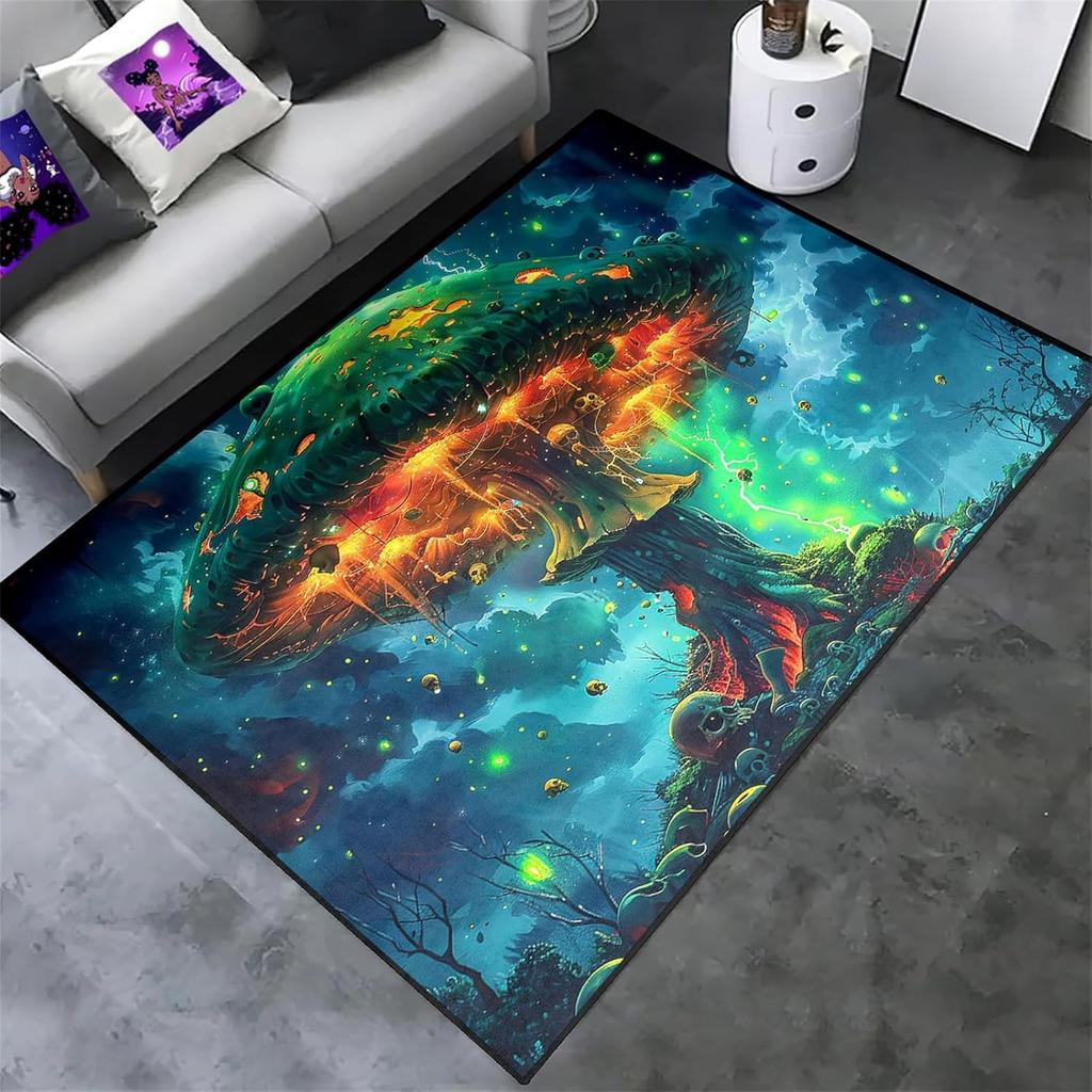 Ковер «Темное фэнтези грибы» Декор черепа Игровое искусство Нескользящий коврик для гостиной Ковер на тему фэнтези для декора дома для гостиной спальни