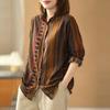 Women Long Sleeve Casual Shirts Autumn Arts Style Vintage Striped Loose Cotton Linen Ladies Elegant Tops