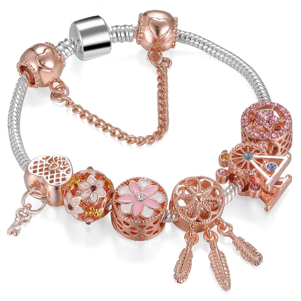 Модные старинные посеребренные браслеты Pa и браслеты с подвесками в виде хрустальных сердец, браслет для женщин, оригинальные ювелирные изделия своими руками, подарок