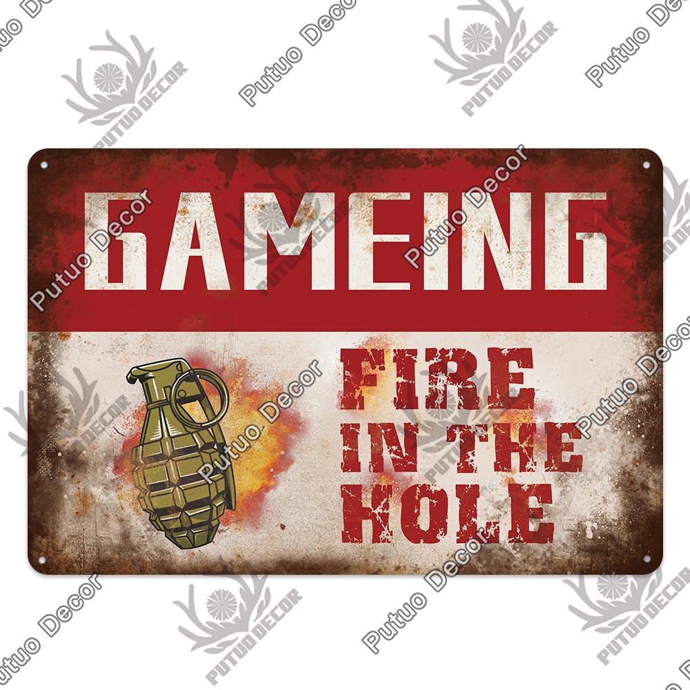 Decor Funny Gamer Metal Signs Vintage Tin Sign Gamer At Work Retro Signs for Home House Club Game Room Man Cave Wall Decor