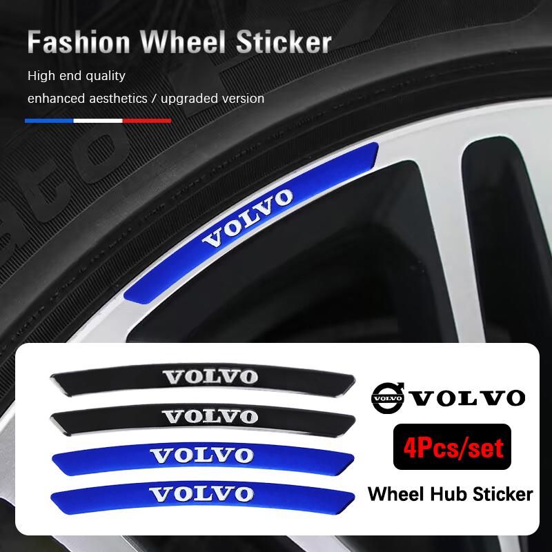Car Wheel Rim Stickers 4PCS Auto Wheel Hub Decal for Volvo Rdesign Polestar AWD V50 S60 XC60 S40 XC40 XC90 V60 S80 S90 V90 V70