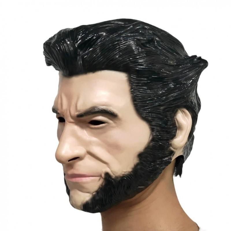 Wolverine Mask Halloween Cosplay Costume Adult Men Funny Face Prop With Black Hair Beard