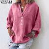 Women's Fashion Casual Spring Fall Solid Color Print Long Sleeve V-Neck Blouses & Shirts