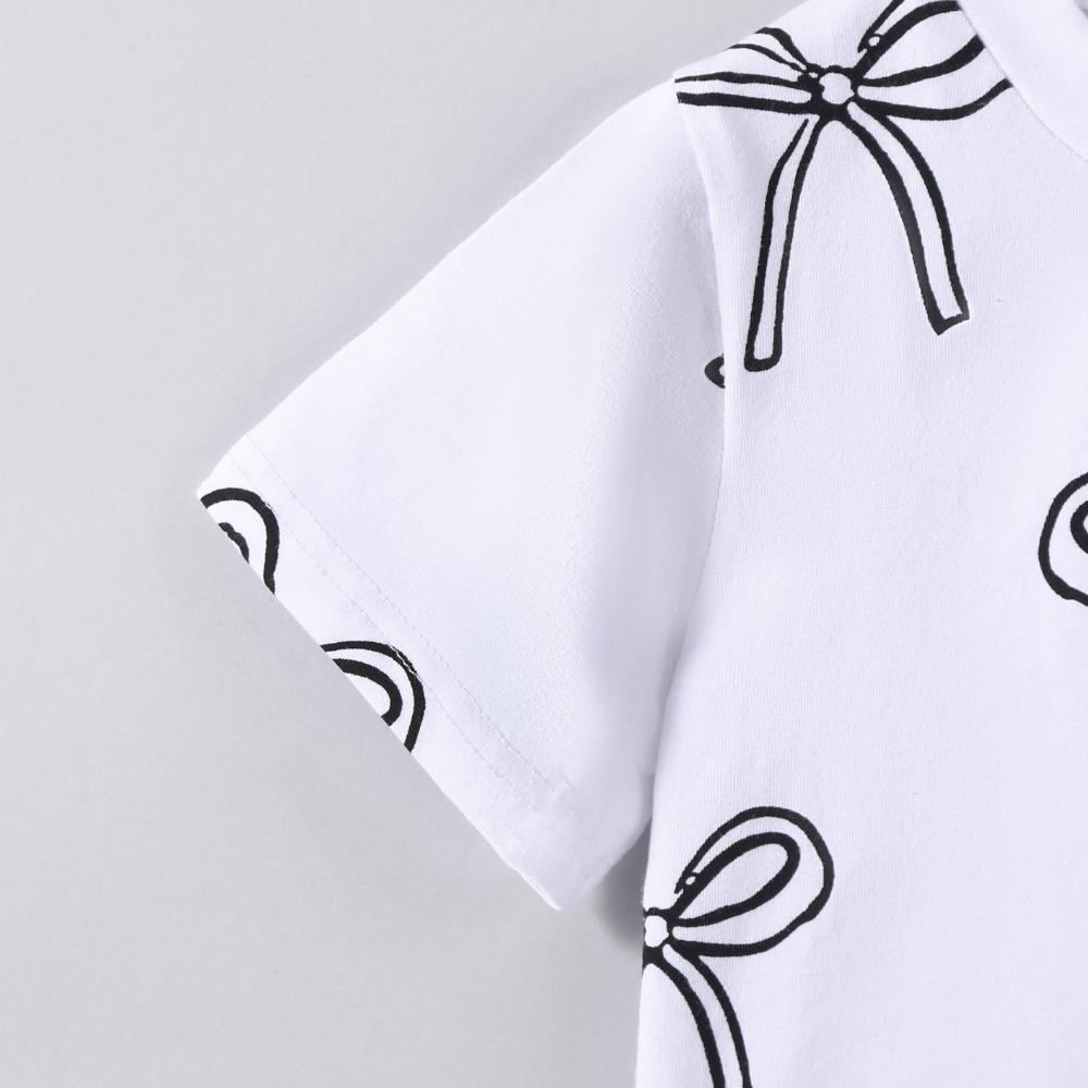 Футболка для девочек 2-7 лет, топы из хлопковой смеси, повседневные, с милым принтом банта, летние детские футболки с круглым вырезом и короткими рукавами