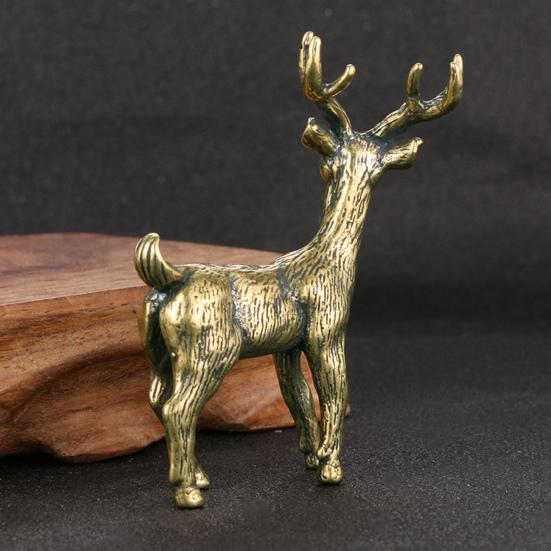 Brass Elk Ornament Vintage Style Fine-textured Realistic Elk Statue Desk Decoration Fade-resistant Ornament