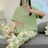 New Pajama Soft Cotton Pajamas for Women Summer Short Sleeved Plaid Pants Pijamas Korean Rabbit Print Sleepwear