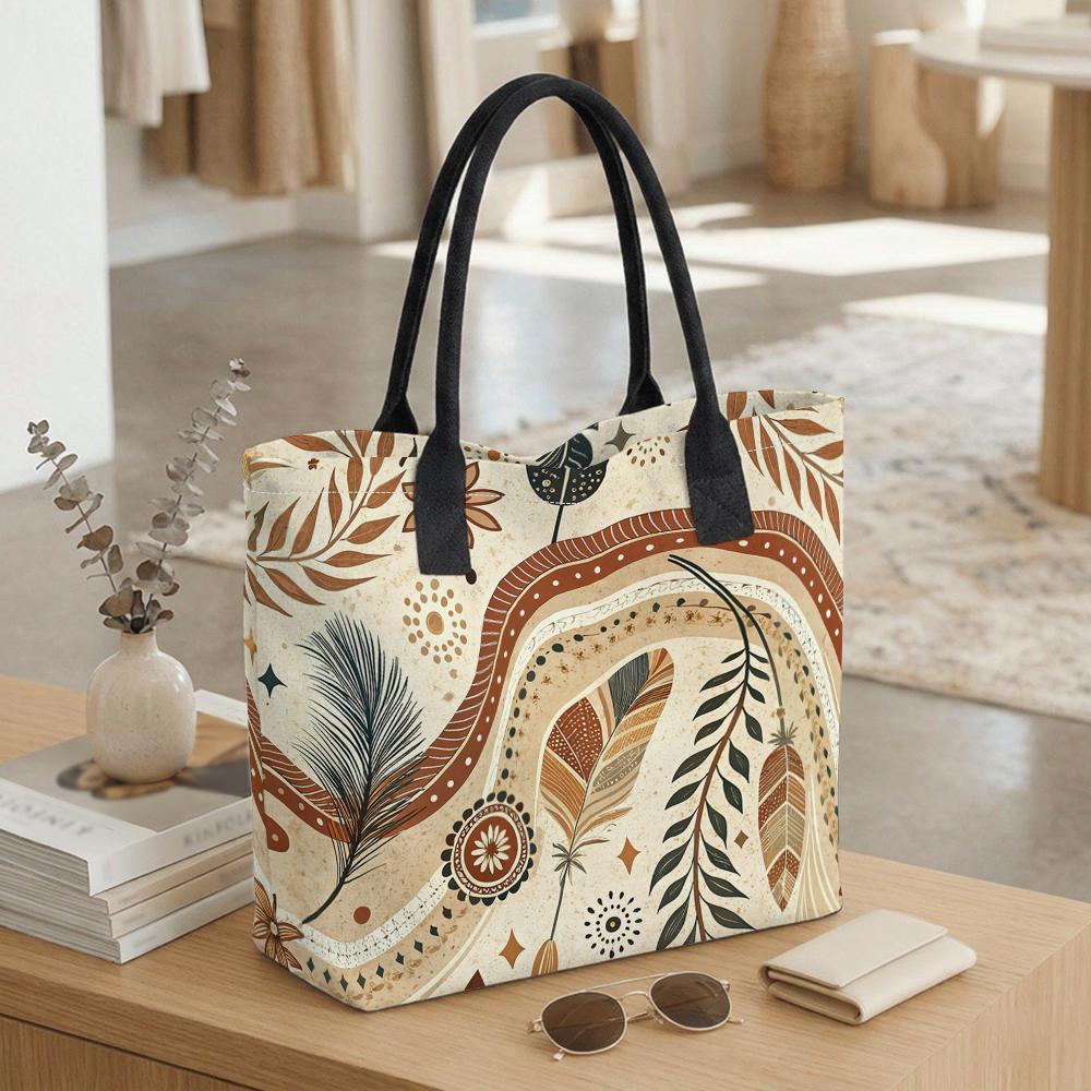 Boho Pattern Canvas Tote Bag Large Capacity Casual Shoulder Bag for Daily Shopping Travel