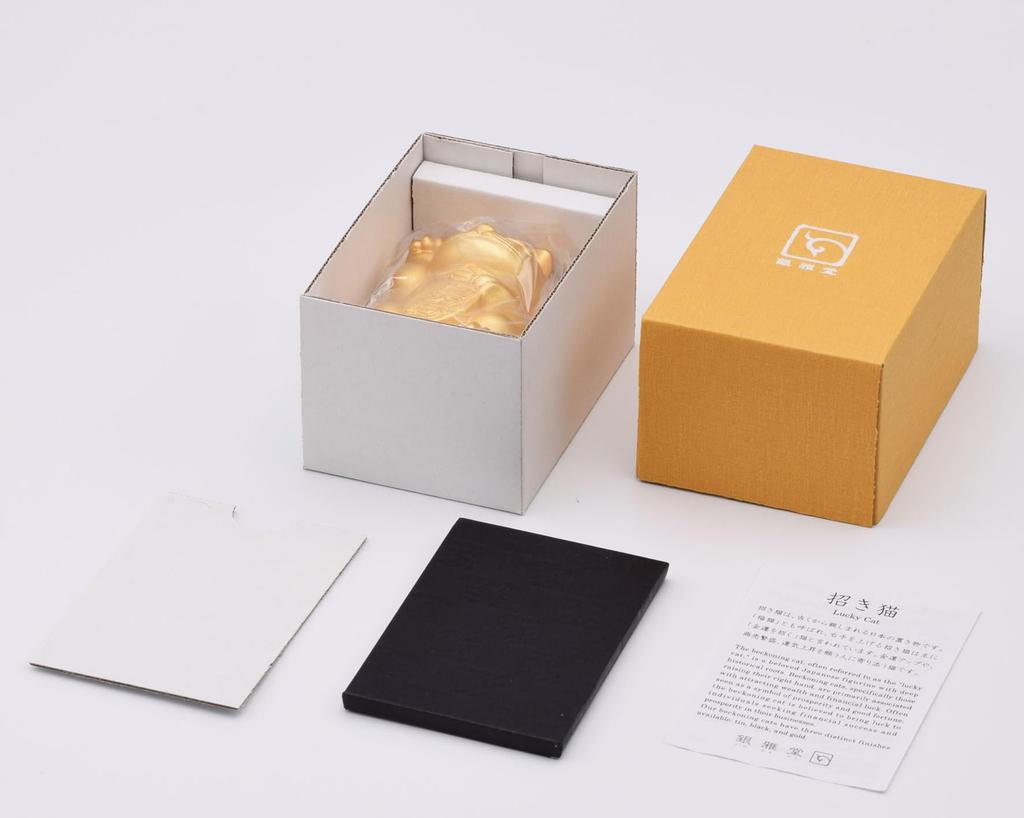 Ginjado Maneki Neko Matte Gold Hand of Cat Maneki Neko Good Luck Feng Shui Figurine Takaoka Copperware Neko (Gold Plated, Painted)_Right Raised/Made